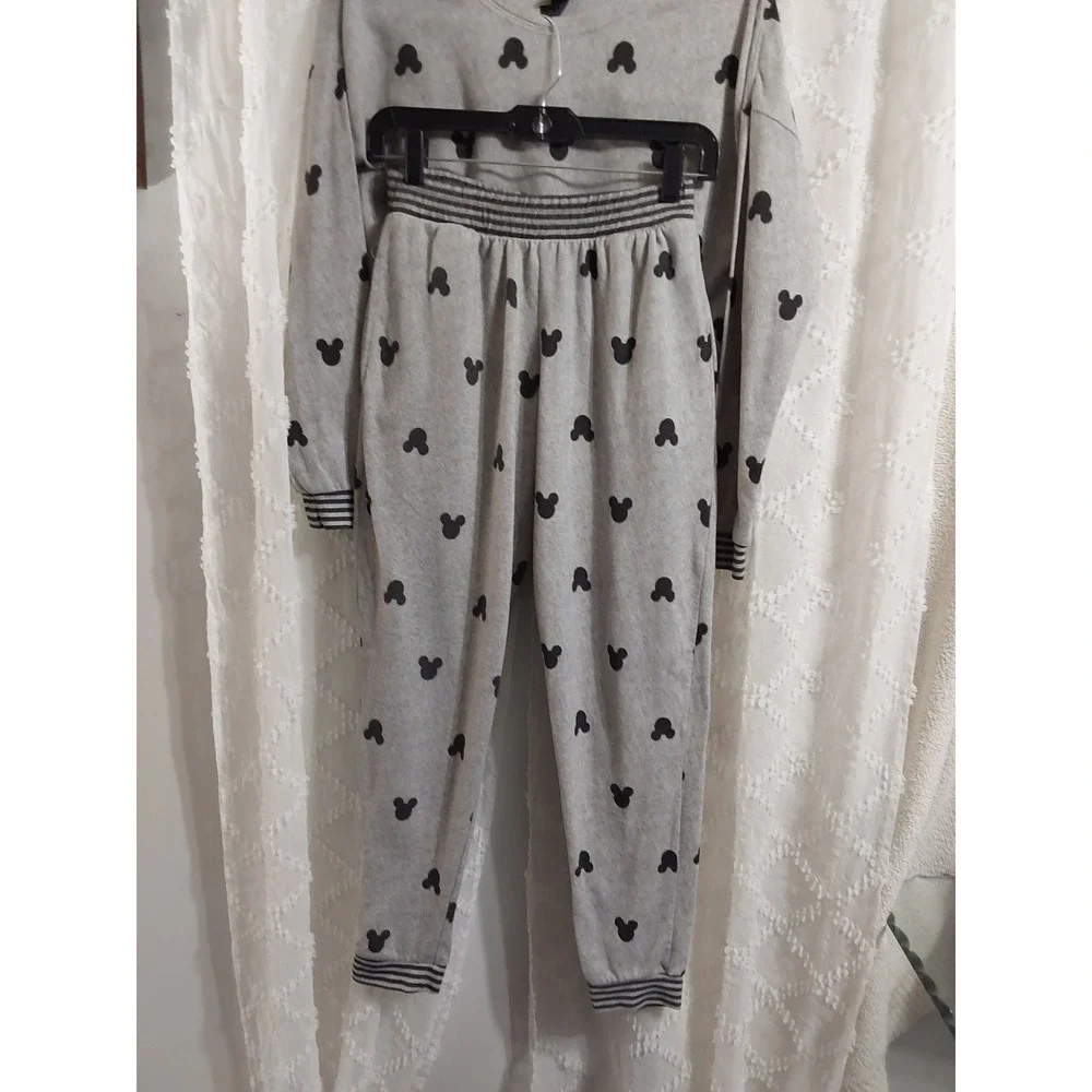 Disney Mickey Mouse Pajama Set Womens‎ Small Gray Black Silhouette 2pc Joggers - Picture 4 of 4